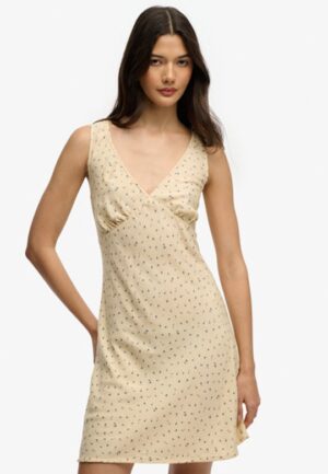 Geprinte Mini-jurk met Sweetheart Halslijn Yellow Grootte: 40