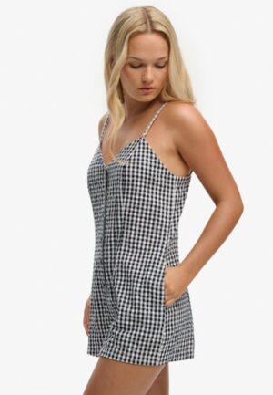 Gingham Cami Playsuit Blauw Grootte: 34