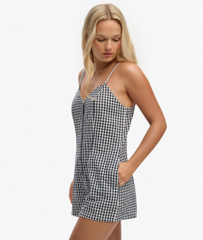 Gingham Cami Playsuit Blauw Grootte: 34