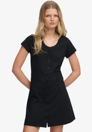 Korte Mini-jurk met Knopen Black Grootte: 42