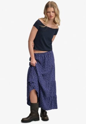 Geweven Gelaagde Maxi Rok Blauw Grootte: 40