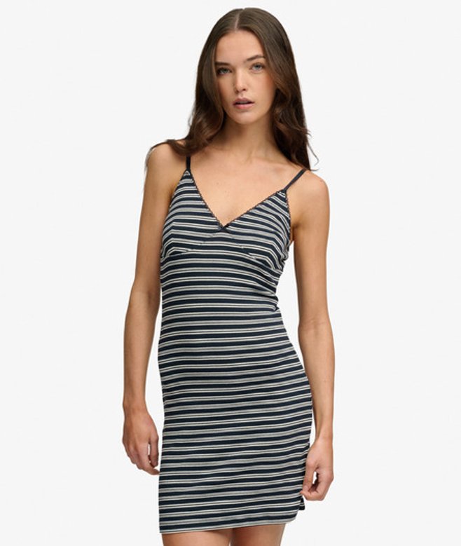 Gestreepte Ribjersey Minijurk Blauw Grootte: 42