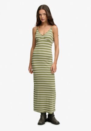 Gestreepte Ribjersey Maxi-jurk Green Grootte: 34
