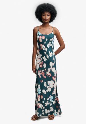 Geprinte Maxi Slipdress Blauw Grootte: 44