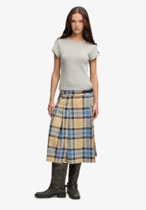 Geruite Geplooide Midi Rok Blue Grootte: 34