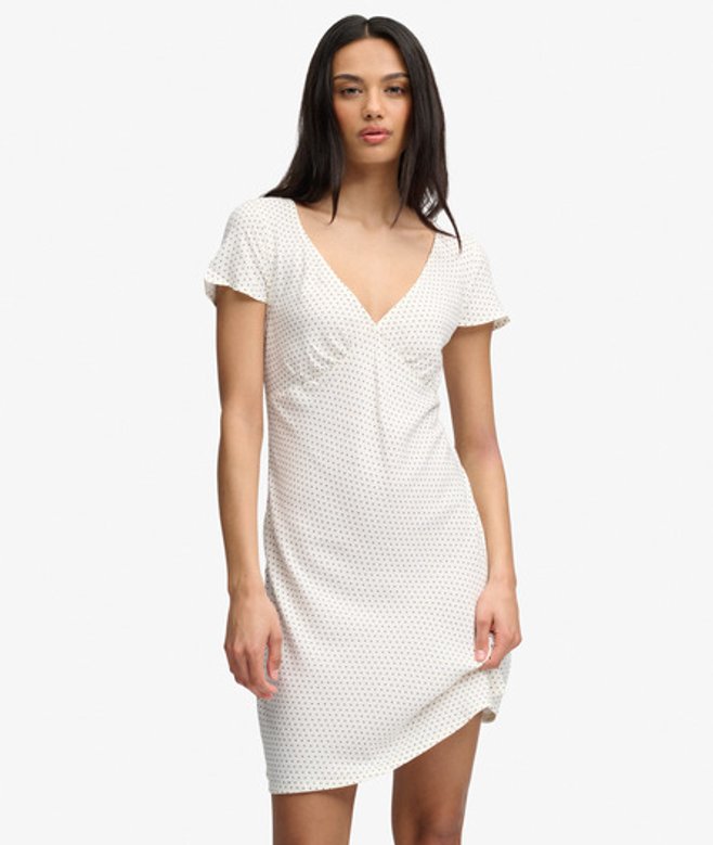 Geprinte Mini-jurk met Sweetheart Hals White Grootte: 38