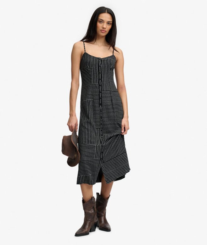 Print Button Down Cami Midi-jurk Black Grootte: 42