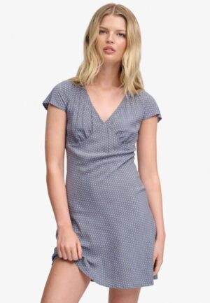 Geprinte Mini-jurk met Sweetheart Hals Blue Grootte: 36
