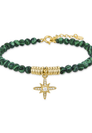 Luxenter 925 Sterling zilveren armband met Malachiet afgewerkt in 18K geel goud - Locare