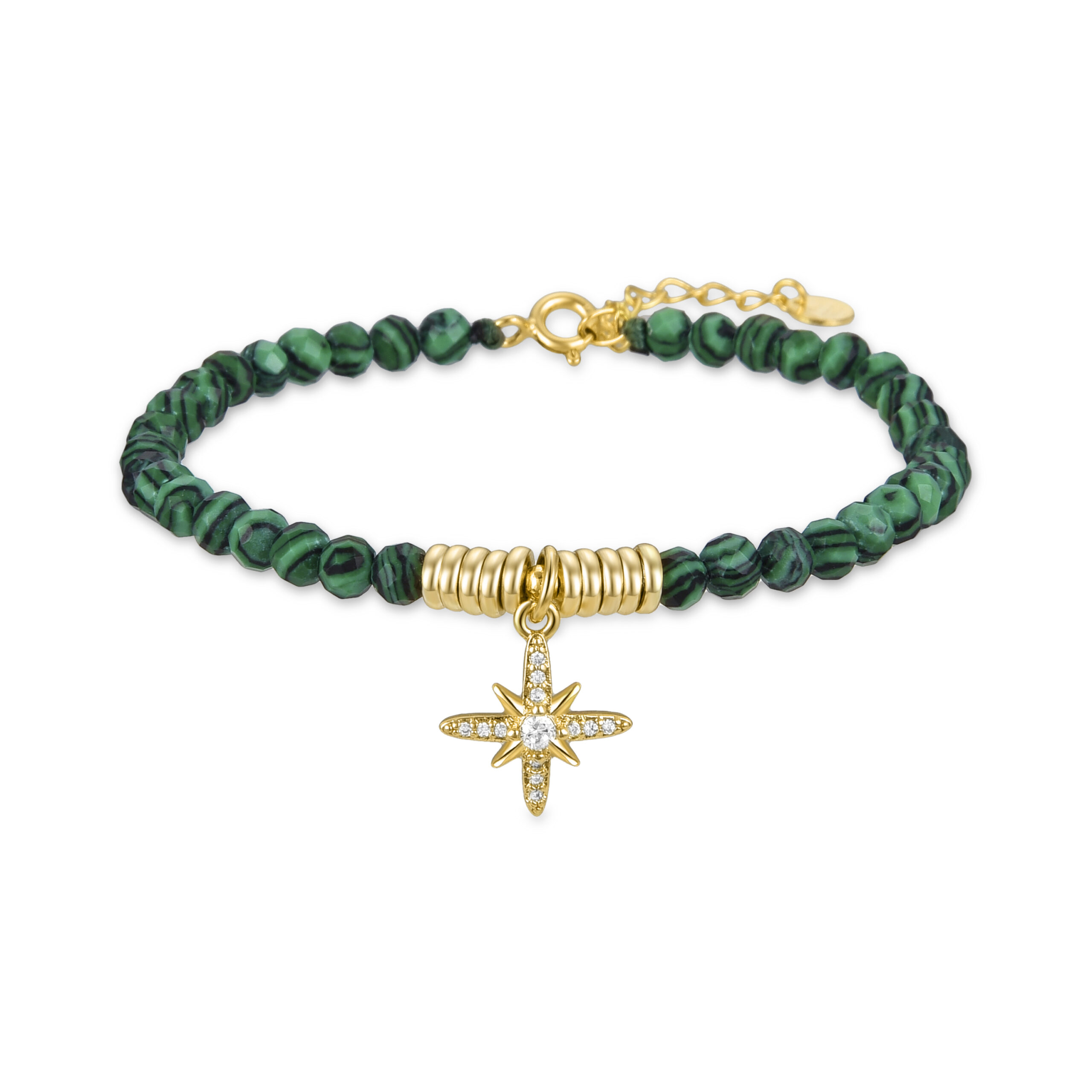Luxenter 925 Sterling zilveren armband met Malachiet afgewerkt in 18K geel goud - Locare