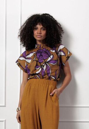 Studio Anneloes Tessa Flower Top 12895 T-shirt Korte Mouw 2550 Honey/purple
