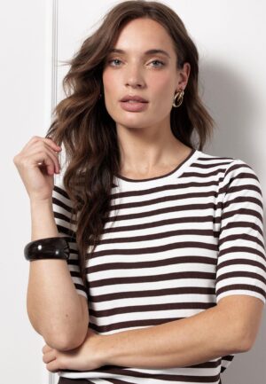Studio Anneloes Luna Ssl Stripe Pullover 13060 Trui 1187 Off White/espresso