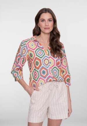 Geisha Blouse 63280-20 Blouse 718 Ecru/tabacco/pink