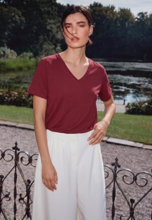 Msch Copenhagen Mschfenya Modal V Neck Tee 18167 T-shirt Korte Mouw Rhubarb