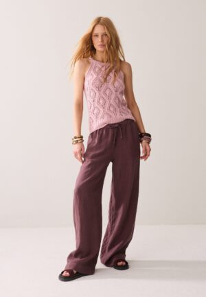 Summum Wideleg Pant Light Linen 4s2984-12477 Broek 334 Deep Fig
