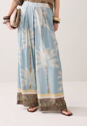 Summum Trousers Palmtree Print Single Border 4s2993-12451 Broek 431 Glacier Blue
