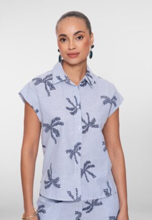 Geisha Top Stripes & Palmtree 63383-70 Blouse 625 Blue/off-white