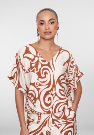 Geisha Top Bi-color 63435-26 T-shirt Korte Mouw 760 Ecru/tabacco