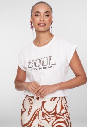 Geisha T-shirt 'soul' 62370-41 T-shirt Korte Mouw 10 Off-white/black/camel