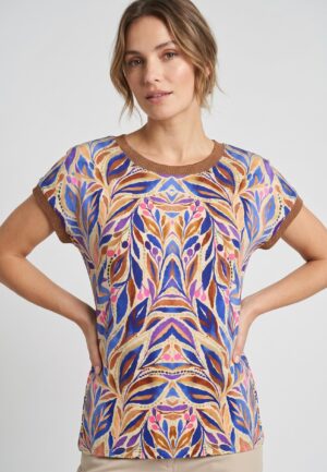 Geisha T-shirt With Rib Jersey Aop 62462-60 Sarah T-shirt Korte Mouw 815 Pr.02-26-2 Indigo/purple