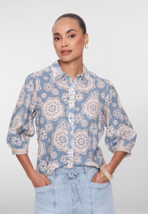 Geisha Blouse 63466-20 Blouse 600 Light Blue/off White