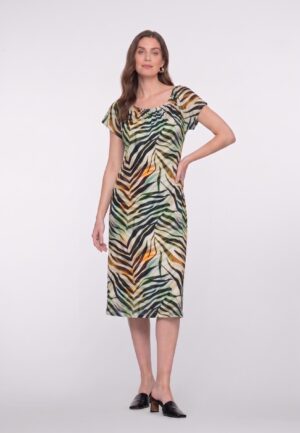 Geisha Dress Elastic Shoulder Jersey Aop 67422-60 May Zomerjurkjes 775 Pr.03-26-2 Brown/green
