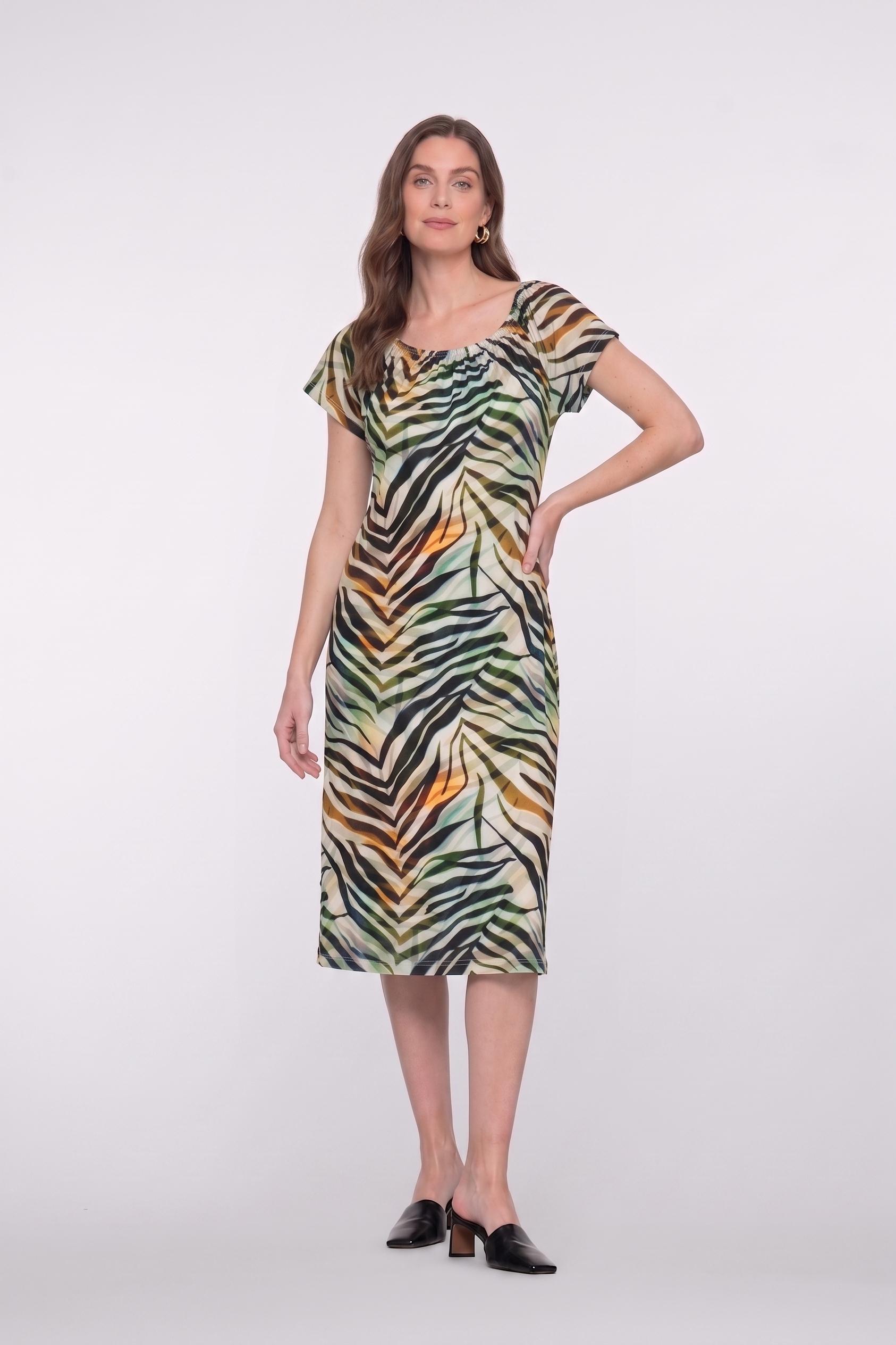Geisha Dress Elastic Shoulder Jersey Aop 67422-60 May Zomerjurkjes 775 Pr.03-26-2 Brown/green