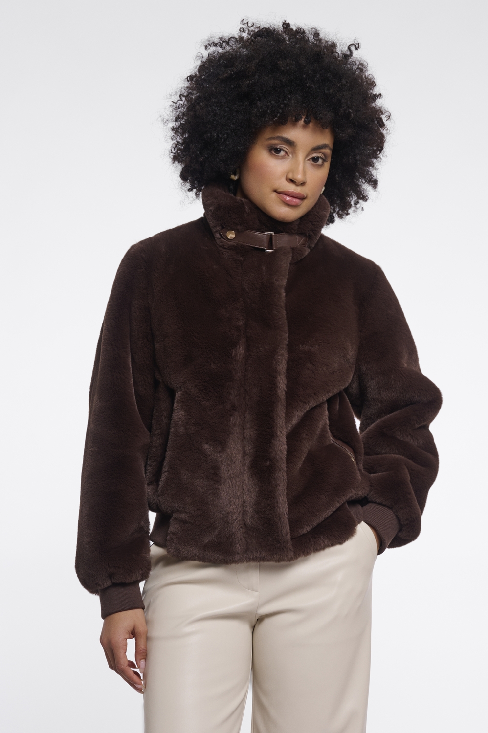 Rino & Pelle Ambra.7002611 Short Faux Fur Jacket Jackets 11099 Coffee Roast