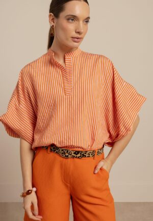 Studio Anneloes Laureen Stripe Poplin Blouse 13908 Blouse 2644 Orchid Orange/pop Pink