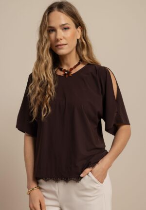 Studio Anneloes Shelly Top 13969 T-shirt Korte Mouw 8700 Espresso