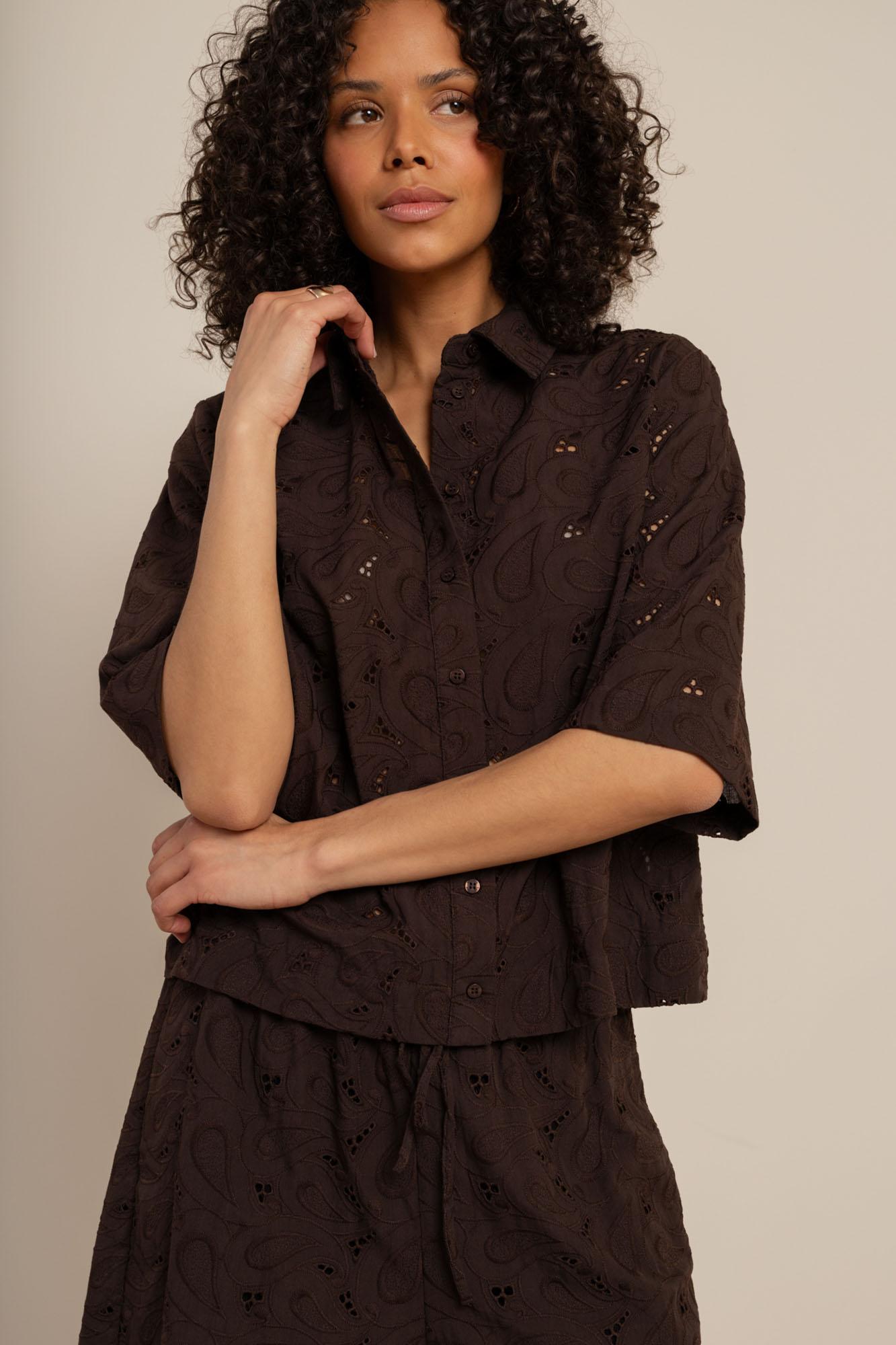 Studio Anneloes Nyra Broderie Blouse 13997 Blouse 8700 Espresso