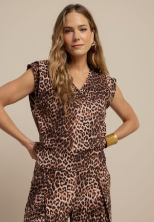 Studio Anneloes Leone Leopard Vneck Top 13959 T-shirt Korte Mouw 9997 Multi Color