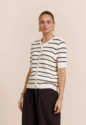 Studio Anneloes Yara Stripe Cardigan 13755 Vest 1787 Ecru/espresso