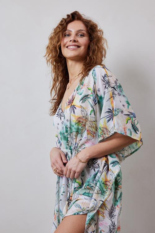Kaftan long Offwhite with Palm festival print - Afbeelding 2