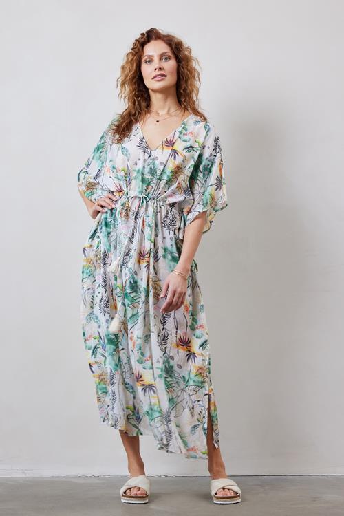 Kaftan long Offwhite with Palm festival print