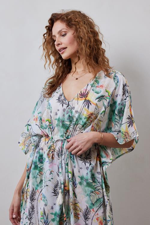 Kaftan long Offwhite with Palm festival print - Afbeelding 3
