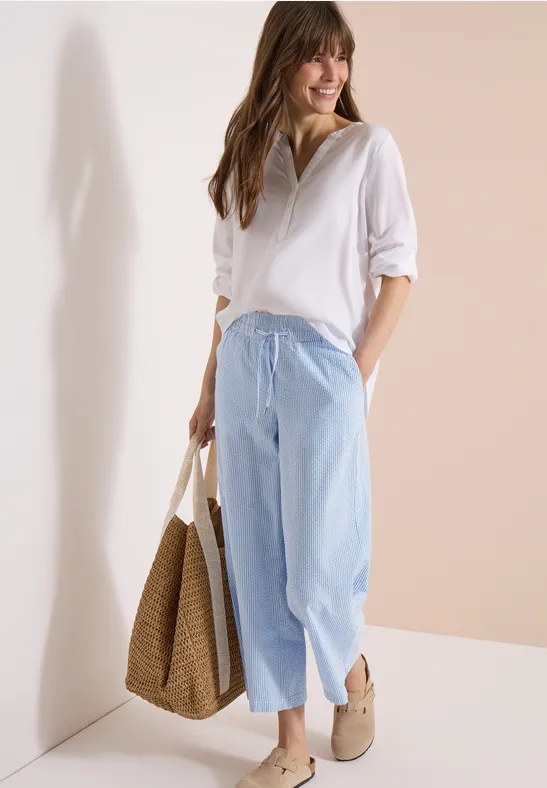 7/8 Wide Legs broek in seersucker kwaliteit