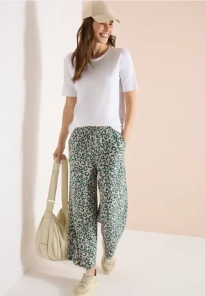 7/8 Wide Legs broek van linnenmix met luipaardprint