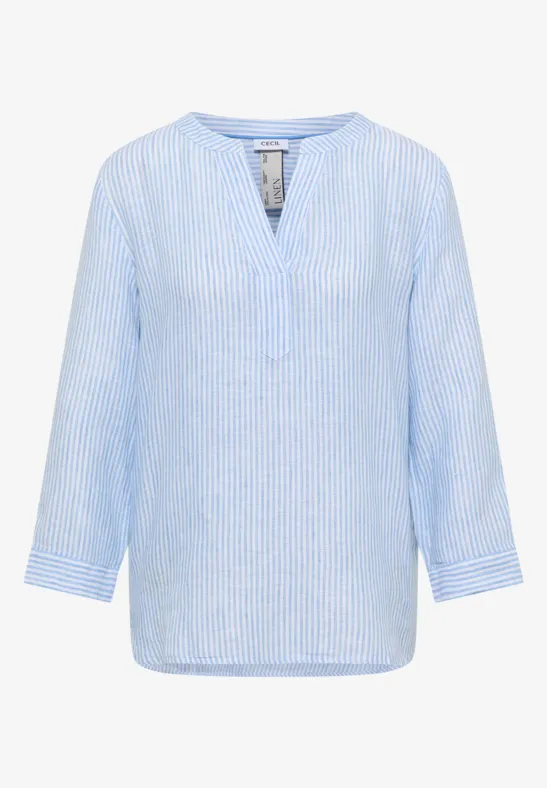 Blouse met 3/4 mouwen en gespleten hals in linnen - Afbeelding 2