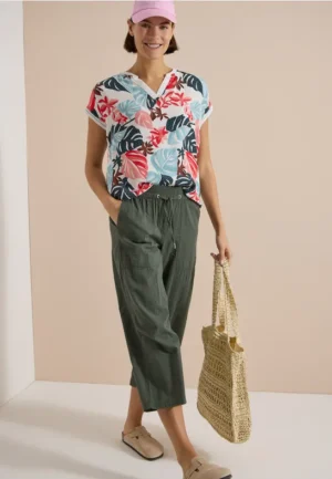 Blouse met gespleten hals en printmix