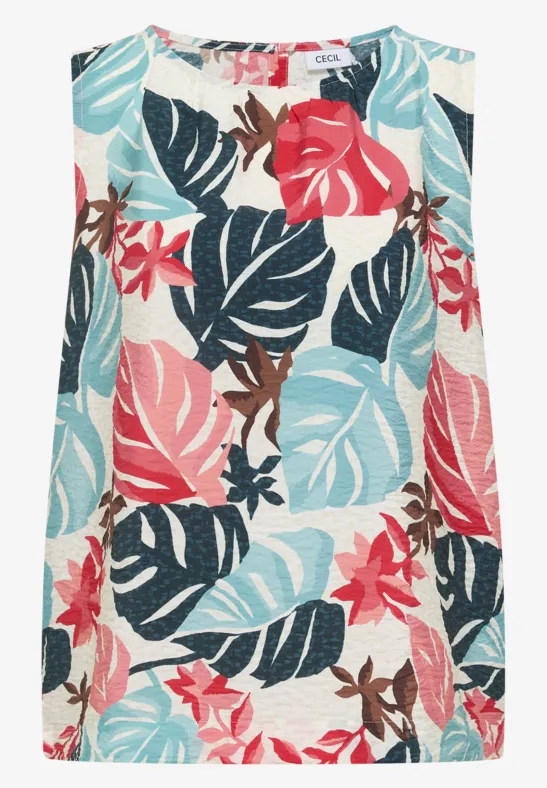 Blouse met ronde hals en bladerenprint - Afbeelding 2