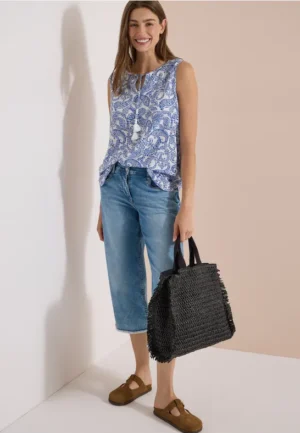 Blouse met split in de hals en print