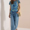 Blouse shirt met ronde hals en print