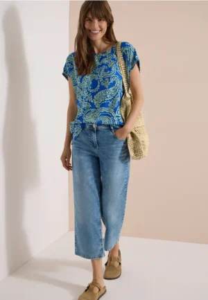 Blouse shirt met ronde hals en print
