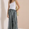 Broek met High Waist en Wide Leg pijpen met strepen