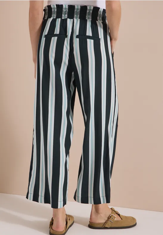 Broek met High Waist en Wide Leg pijpen met strepen - Afbeelding 3