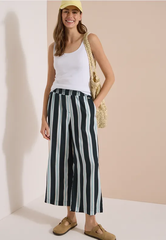 Broek met High Waist en Wide Leg pijpen met strepen