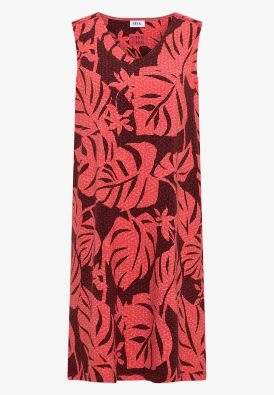 Knielange jersey jurk met V-hals en print - Afbeelding 2