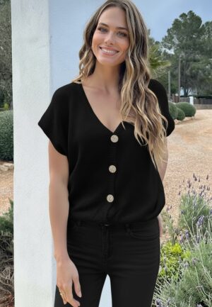 Knitted Button Cardigan Zwart