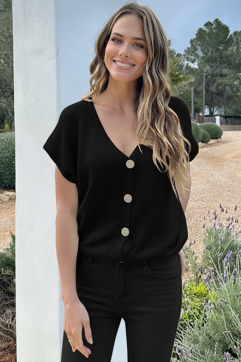 Knitted Button Cardigan Zwart